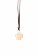 Cross necklace in gold-plated 925° silver with brown cord (AGI324-C MA)
